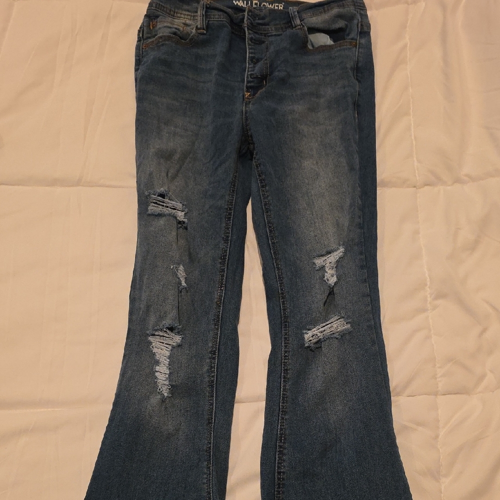 Wallflower Women's Flare Distressed Denim Jeans